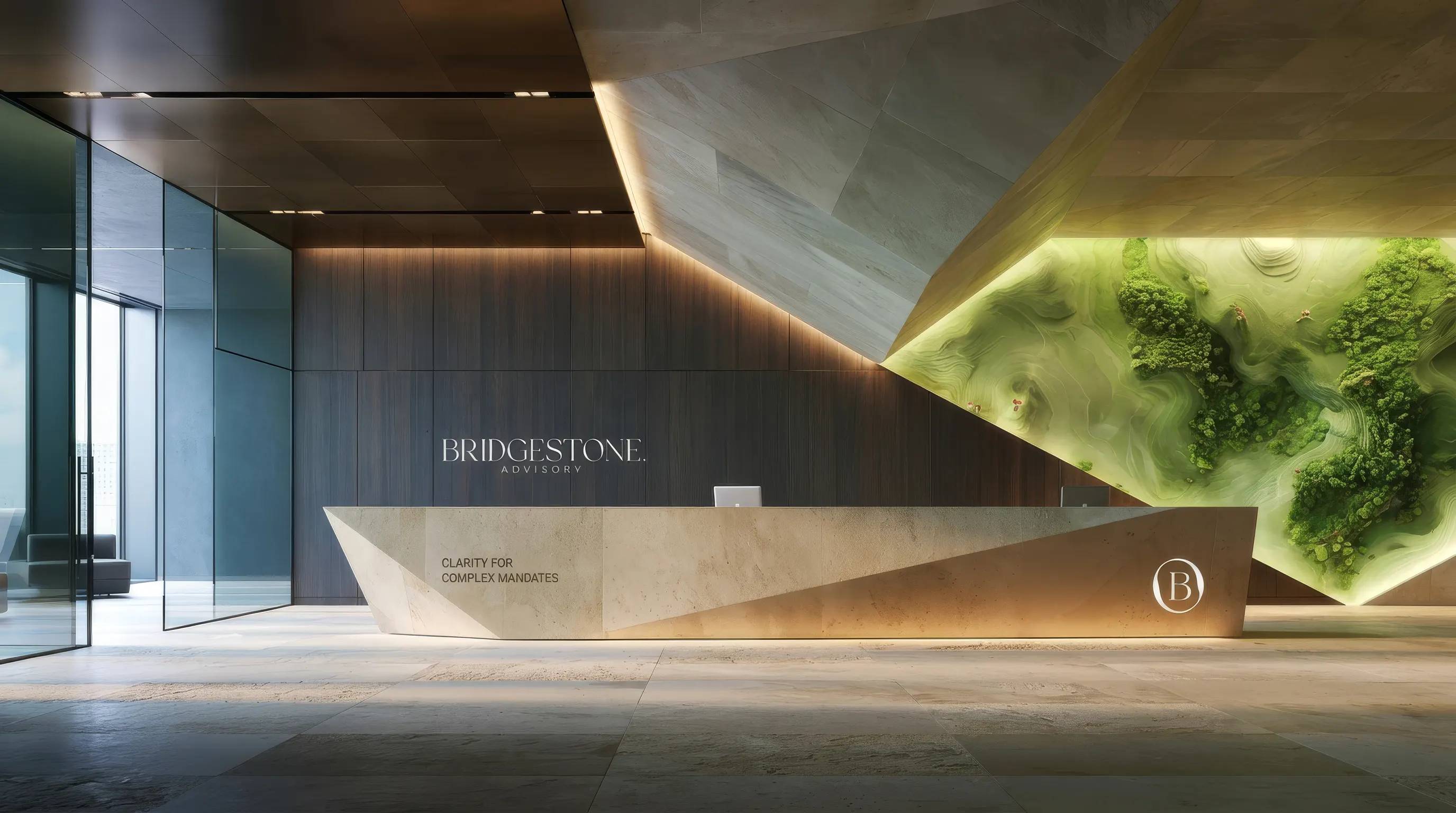 A contemporary interior integrated with a living green wall